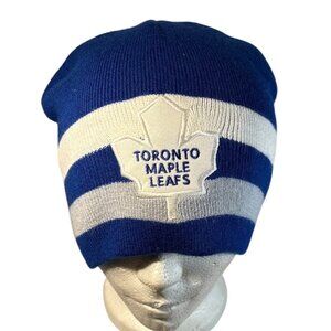 Toronto Maple Leafs Hat Striped Knit Beanie NHL Hockey Blue White HG Brands
